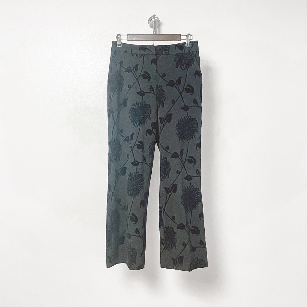Kenar Velvet Floral Detail Winter Prep Casual Chic Flare Trouser Pants Black